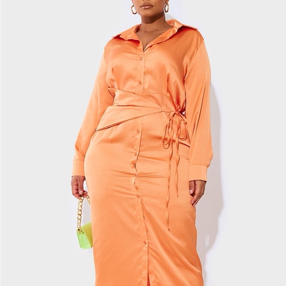 PrettyLittleThing Dresses Plt Us Sz 8 Plus Orange Wrap Front Satin